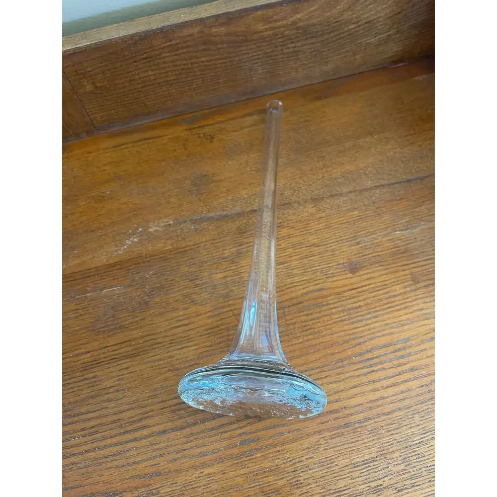 Vintage Clear Glass Single Stem Puddle Bubble Vase 12